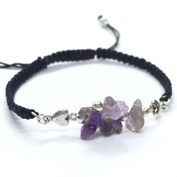 Stylish Amethyst Gemstone Chips Shamballa Bracelet - Picture 2 of 4